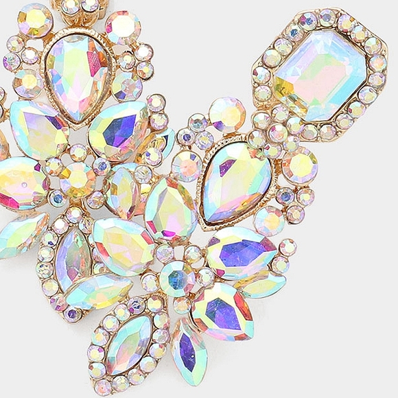Crystal Abalone Clip On 2" Marquise Square Teardrop Earrings Fashion Accessory - Picture 3 of 3